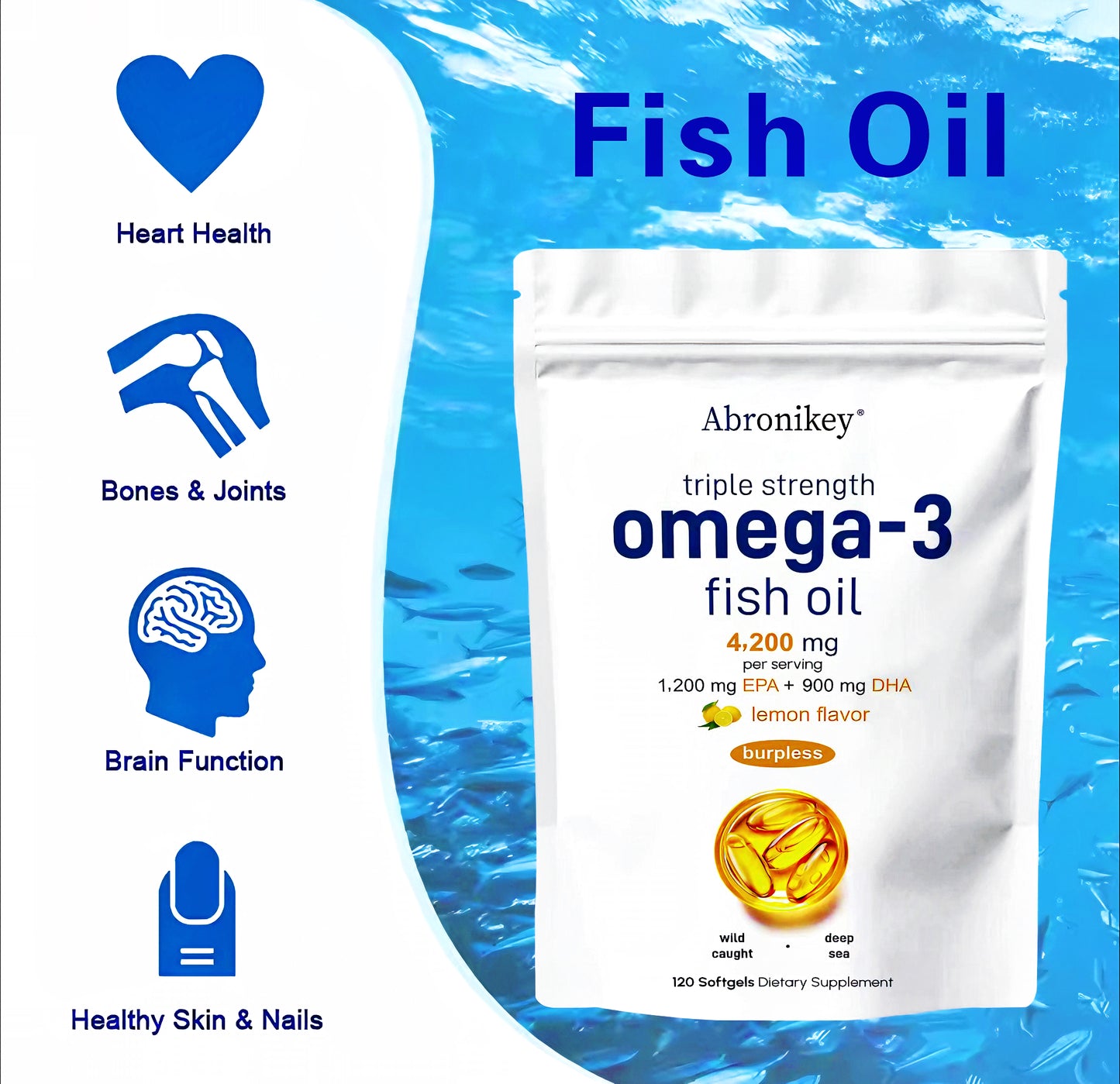 Triple Strength Omega-3 Fish Oil: Lemon Flavor Softgels